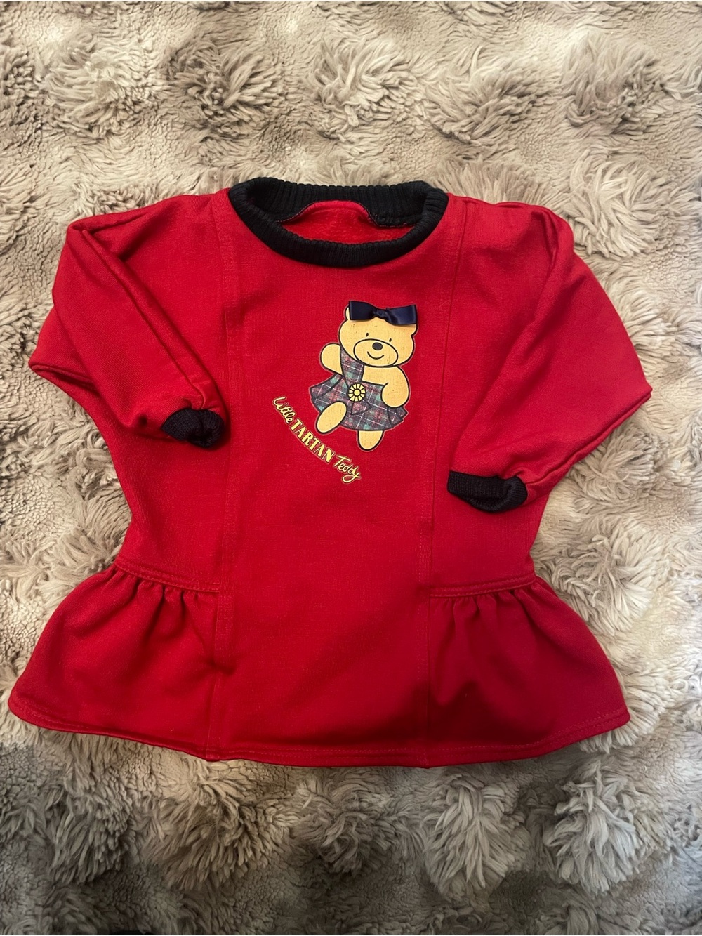 Vintage 90s Red Kids Peplum Top with Tartan Teddy